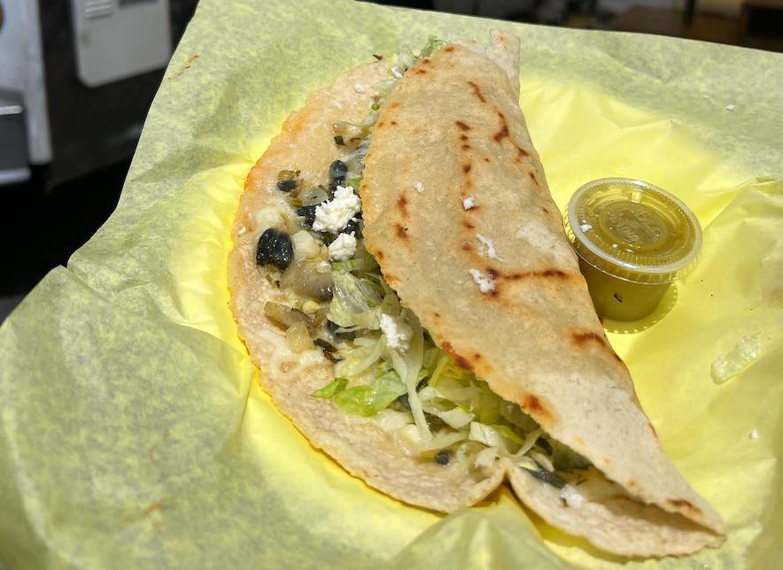 Huitlacoche quesadilla from food truck Antojitos Victoria at Mitote Food Park