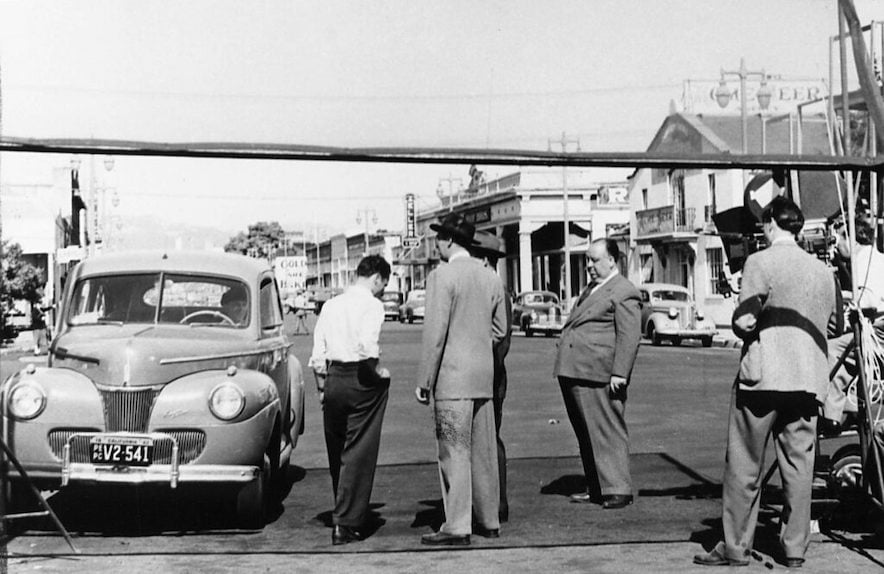 Alfred Hitchcock filming Shadow of a Doubt in Santa Rosa 