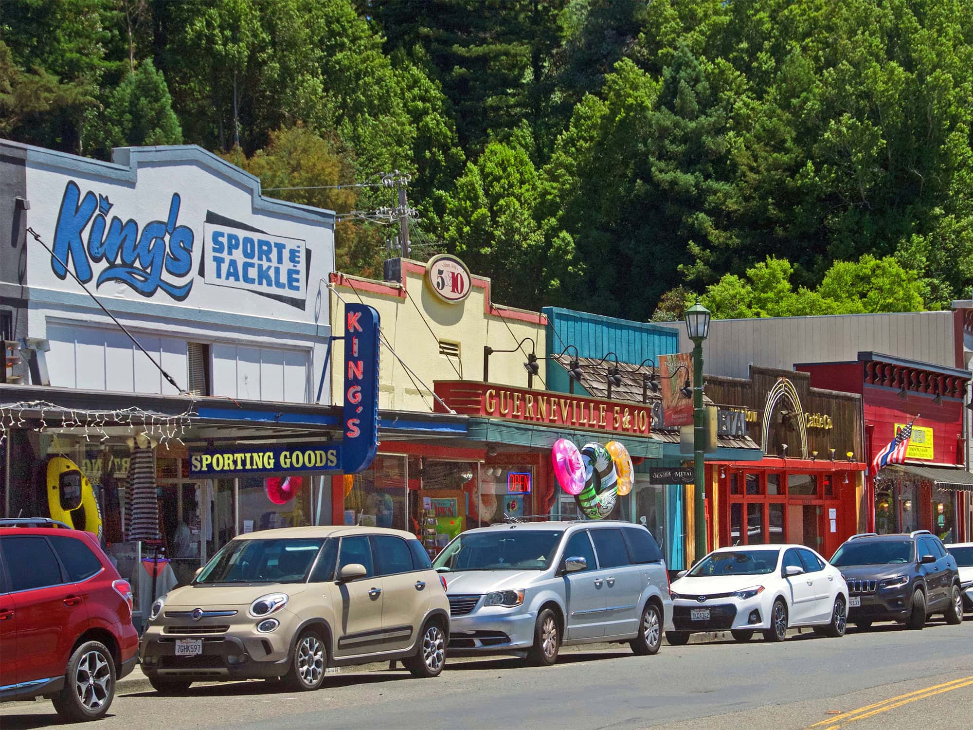 Main street is lined with colorful, eclectic shops