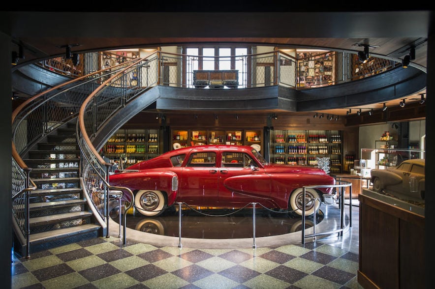 Red vintage car in the film memorabilia collection at Francis Ford Coppola Winery 