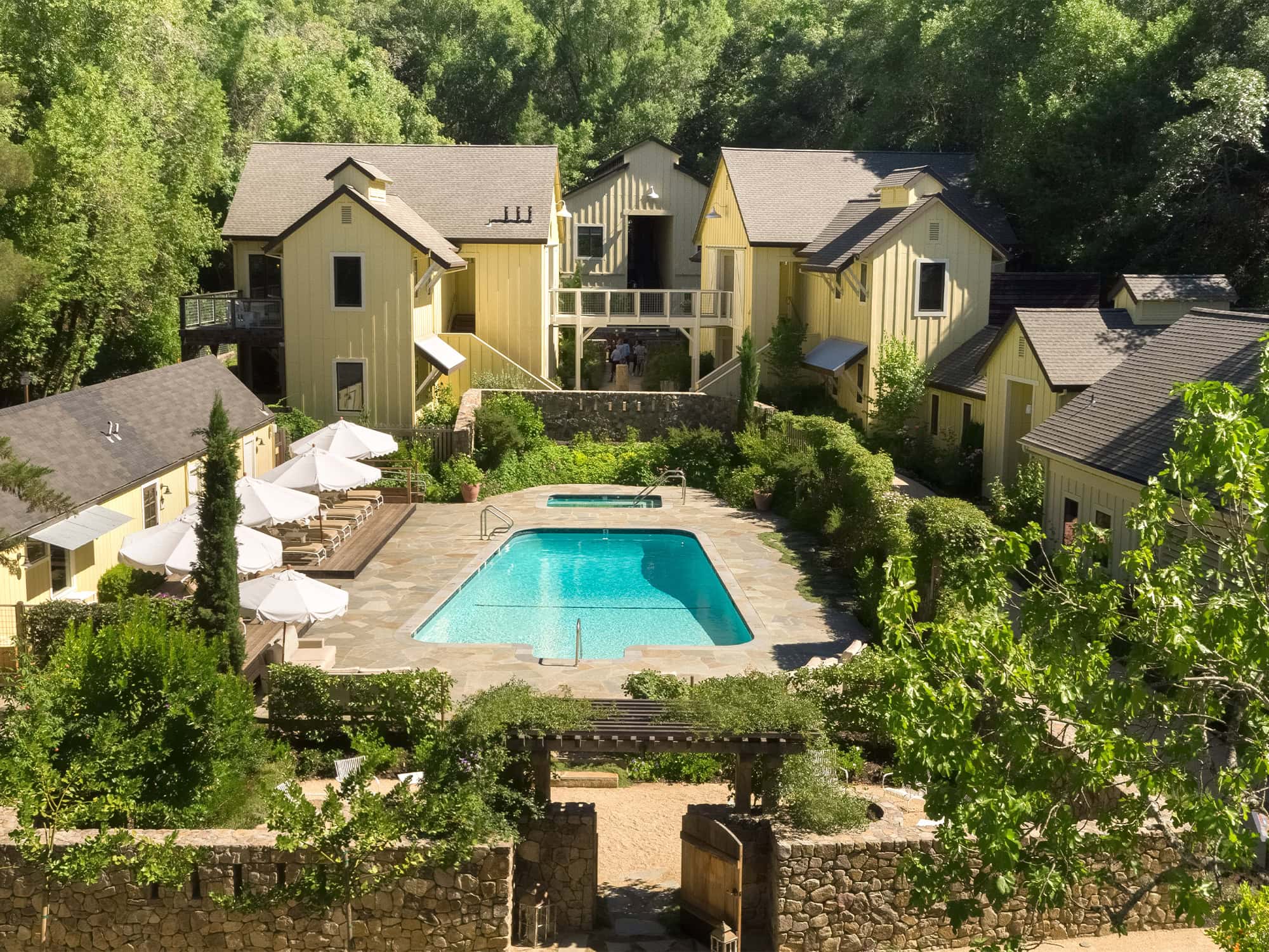 Aerial view of the Farmhouse Inn in Forestville