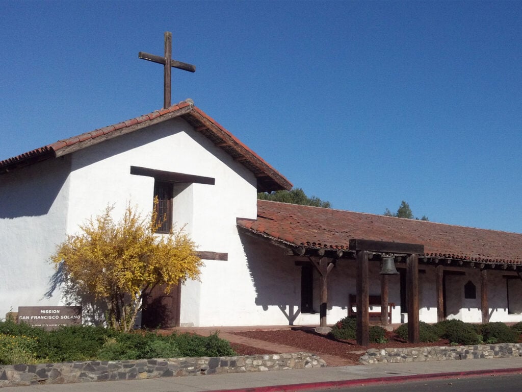 outside of Mission San Francisco Solano in the town of Sonoma, California