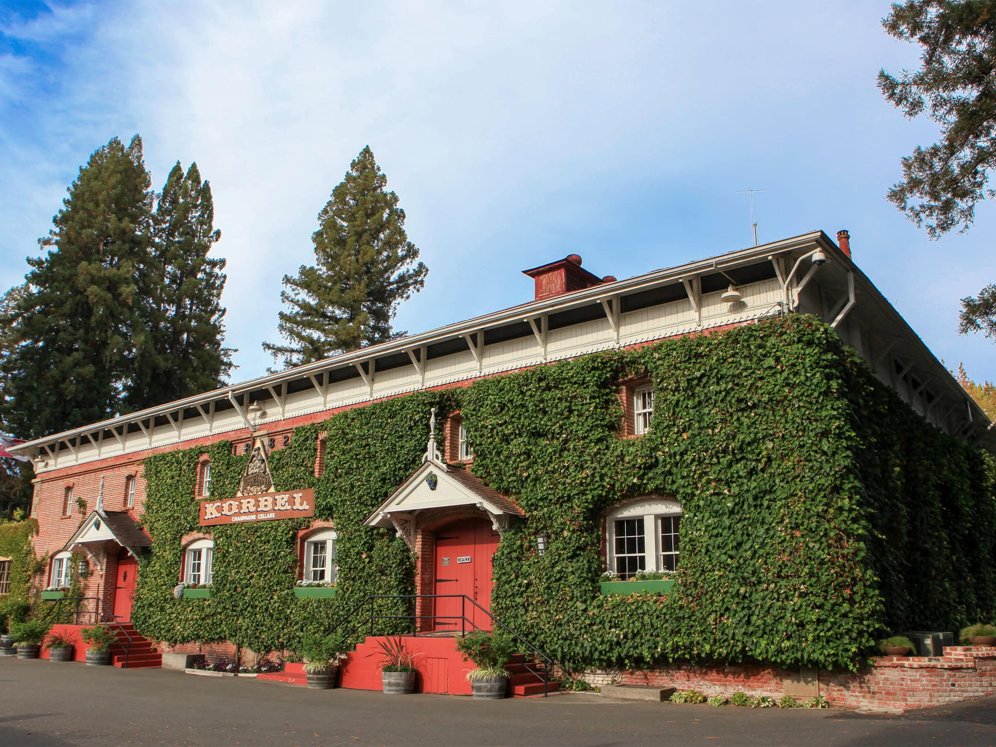 The historic winery is covered in ivy