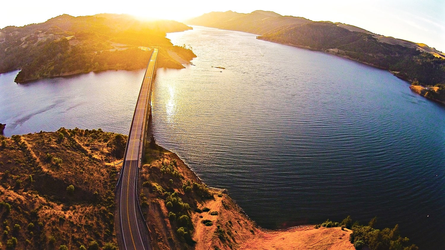 Aerial photo of Lake Sonoma above the Lake Sonoma Bridge