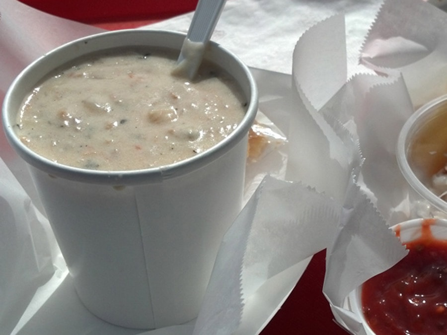 A cup of white clam chowder