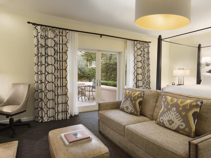 A luxurious guest room at the Fairmont Sonoma Mission Inn & Spa, Sonoma