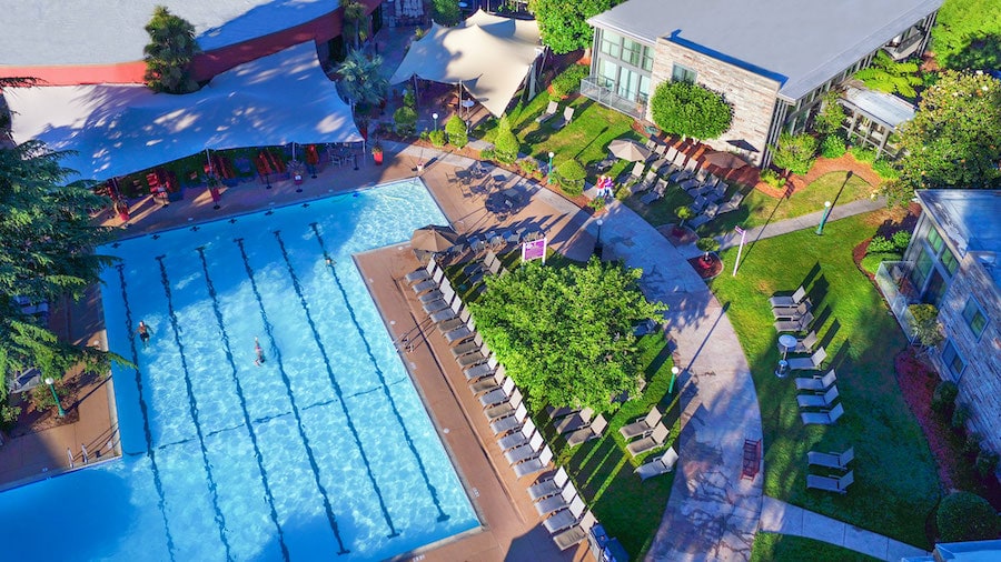 Outdoor pool from above at Santa Rosa's Flamingo Hotel 