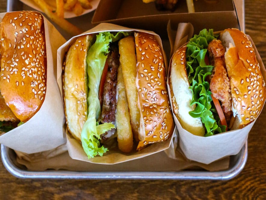 Three burgers from Acme Burger in Cotati, California