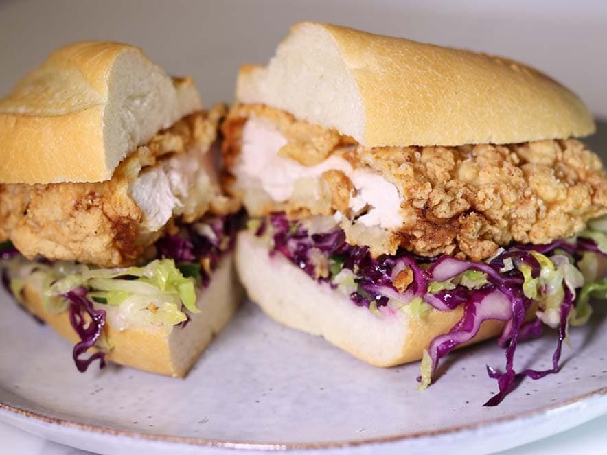 fried chicken sandwich with cabbage slaw