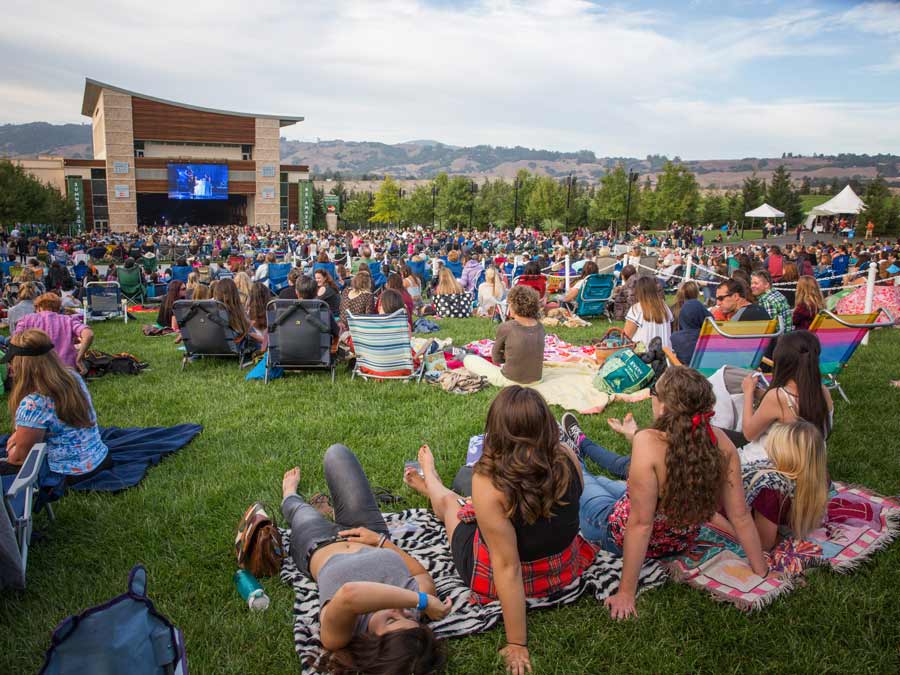 People picnic on the lawn at the Green Music Center at Sonoma State University, Rohnert Park