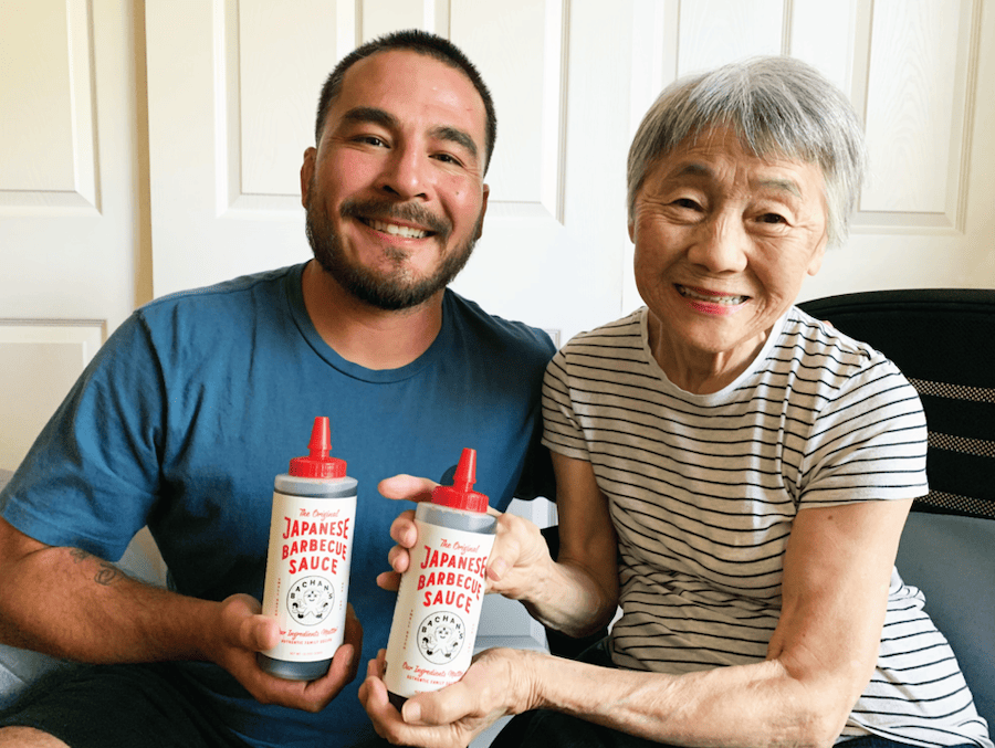 Justin Gill and his grandmother, Bachan, with their barbecue sauce