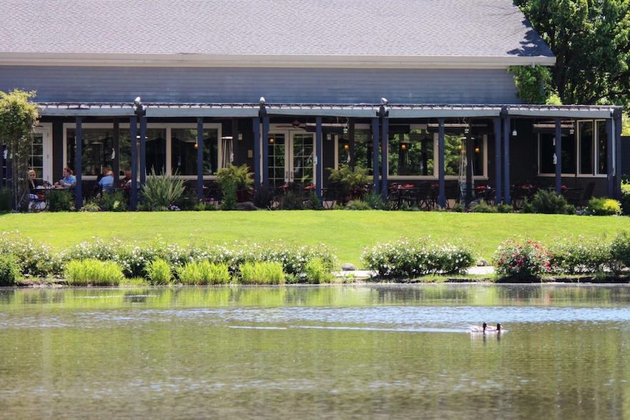 Charlie's Restaurant patio overlooks the green at Windsor Golf Club