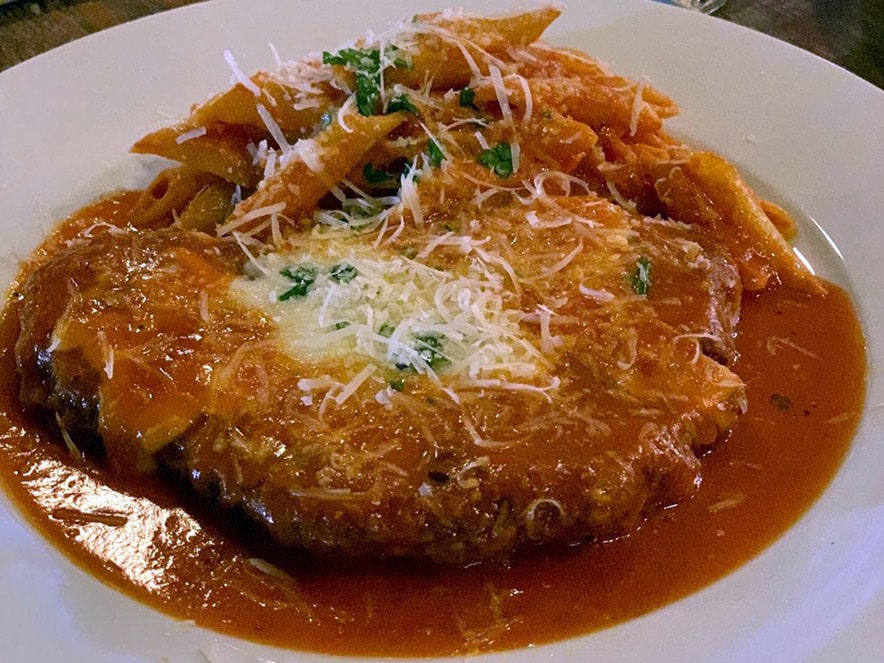 chicken parmigiana on a plate at Trattoria Roma in Sonoma County