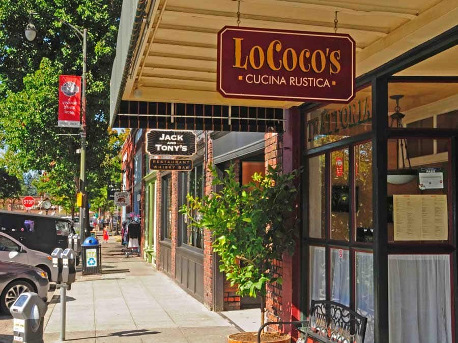 Shops line the street with awnings