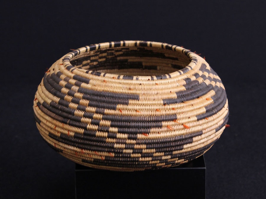 Coiled basket from the Elsie Allen Pomo Basket Collection at SRJC