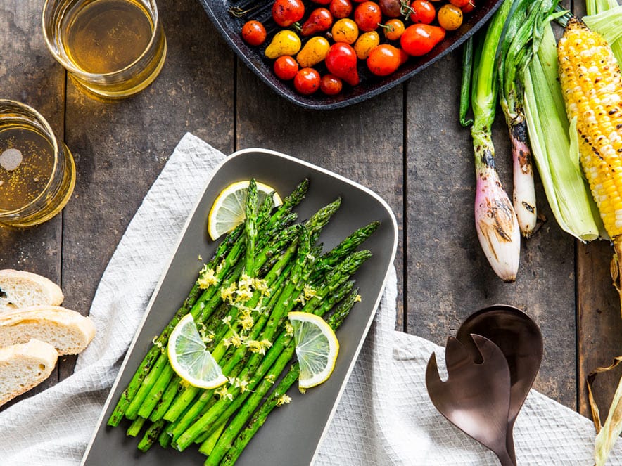 Plates of fresh vegetables as seen from above