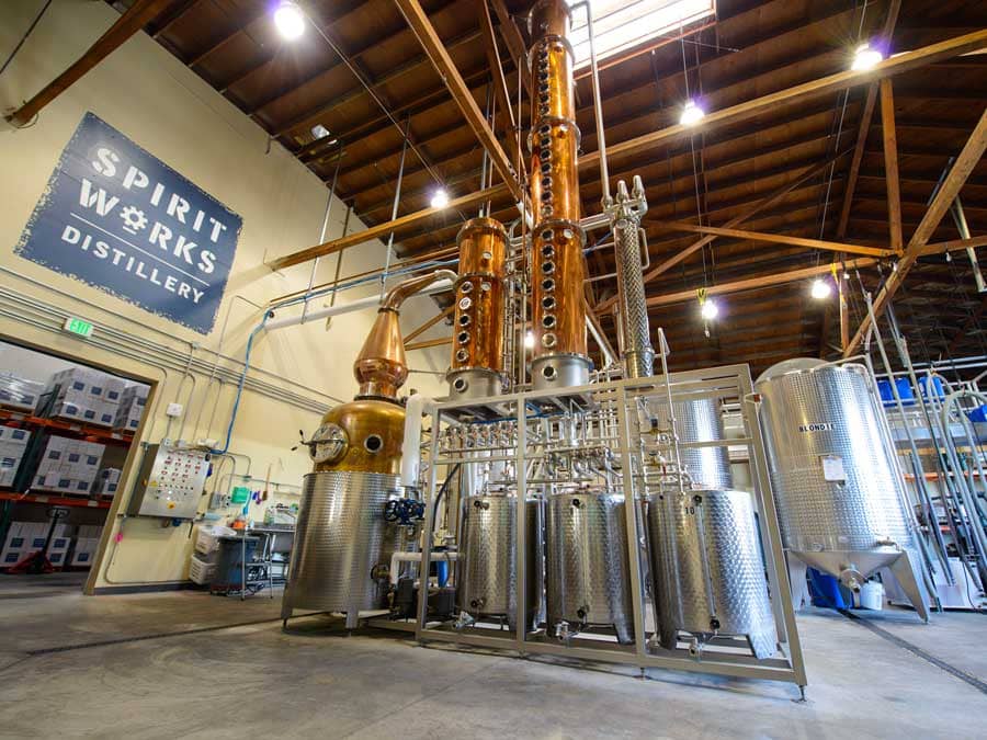 The massive still used to distill spirits at Spirit Works Distillery, Sebastopol