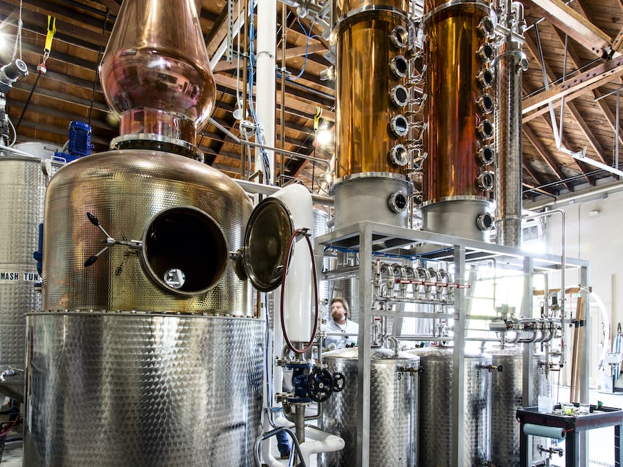 Custom crafted copper still at Spirit Works Distillery in Sebastopol, California