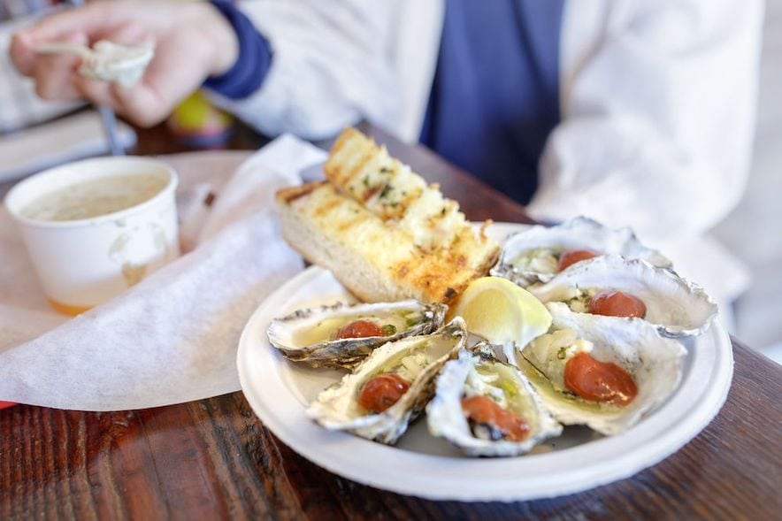 Grilled oysters at Fisherman's Cove in Bodega Bay