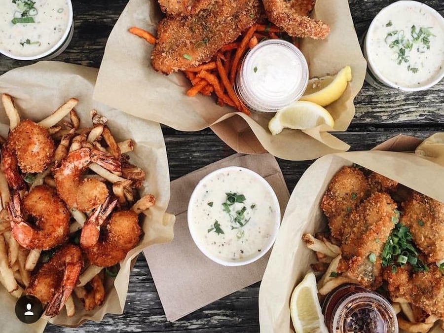 Fried seafood specialties at Fisheterian Fish Market