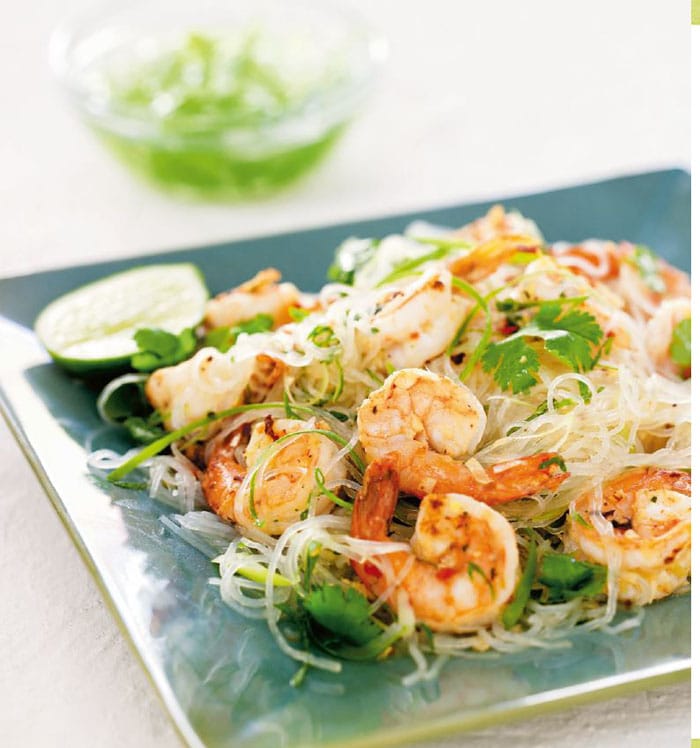 Lemongrass Tiger Prawns and Thai Noodle Salad recipe from Chris Hanna of Hanna Vineyards Sonom County, California