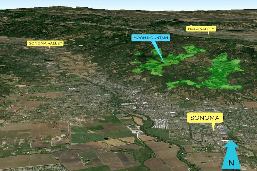 Map of the Moon Mountain District AVA in Sonoma Valley