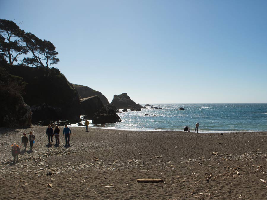 People walk along the beach at Stillwater Cove Regional Park, Sonoma County