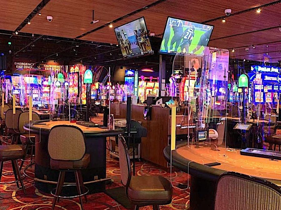 Lights, games, and monitors inside the River Rock Casino in Geyserville 