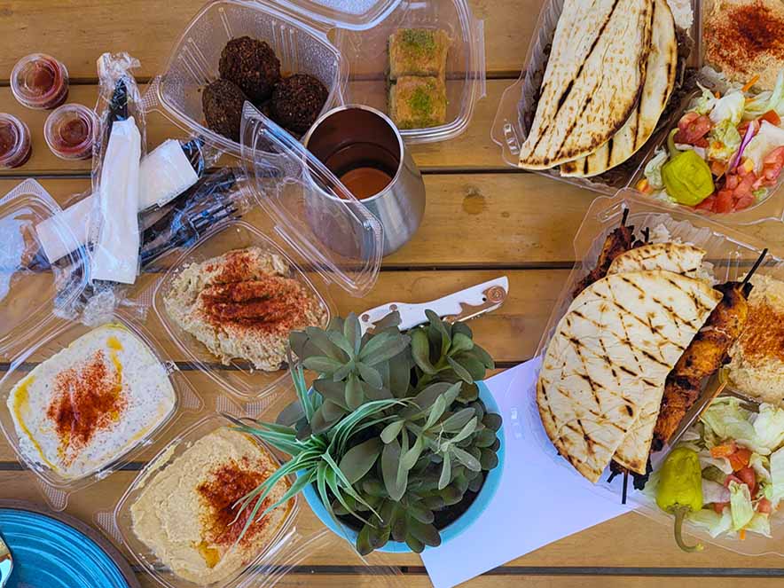 mezze plate of mediterranean foods