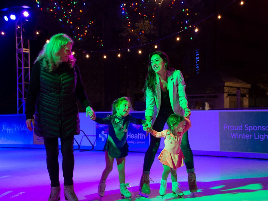 Ice skaters skating on the ice rink in Santa Rosa, California 