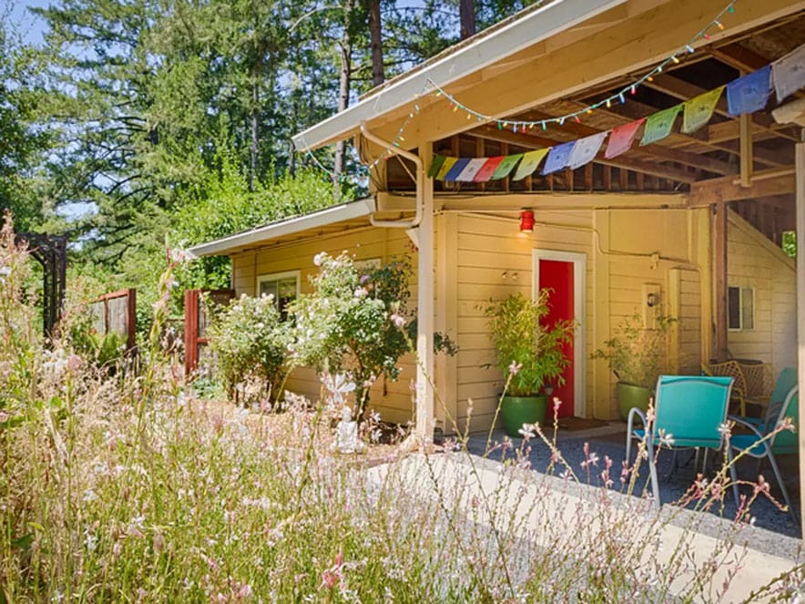 cottage exterior at Shanti permaculture farm in sonoma county