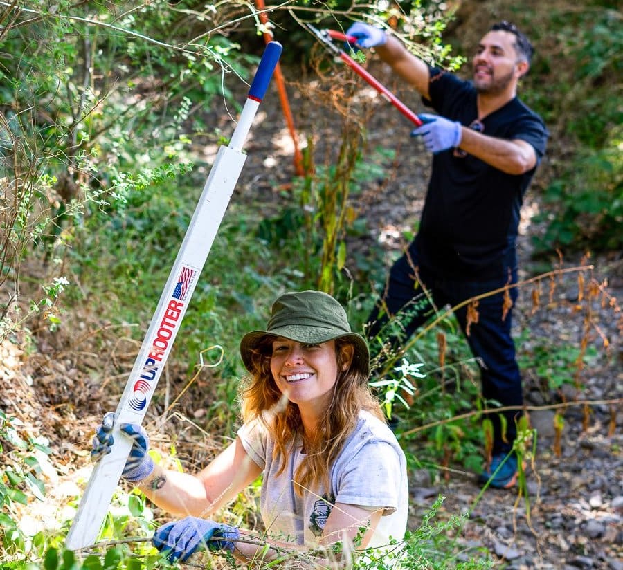 Trail cleanup volunteers clearing brush from a Sonoma County park