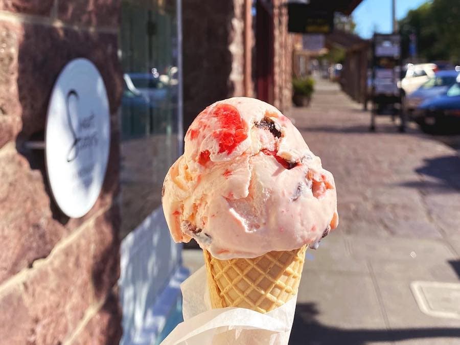 Ice cream cone outside of Sweet Scoops in Sonoma 