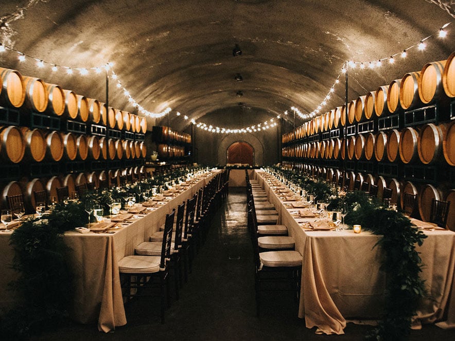 wedding tables and chairs setup in Gloria Ferrer Caves and Vineyards in Sonoma County