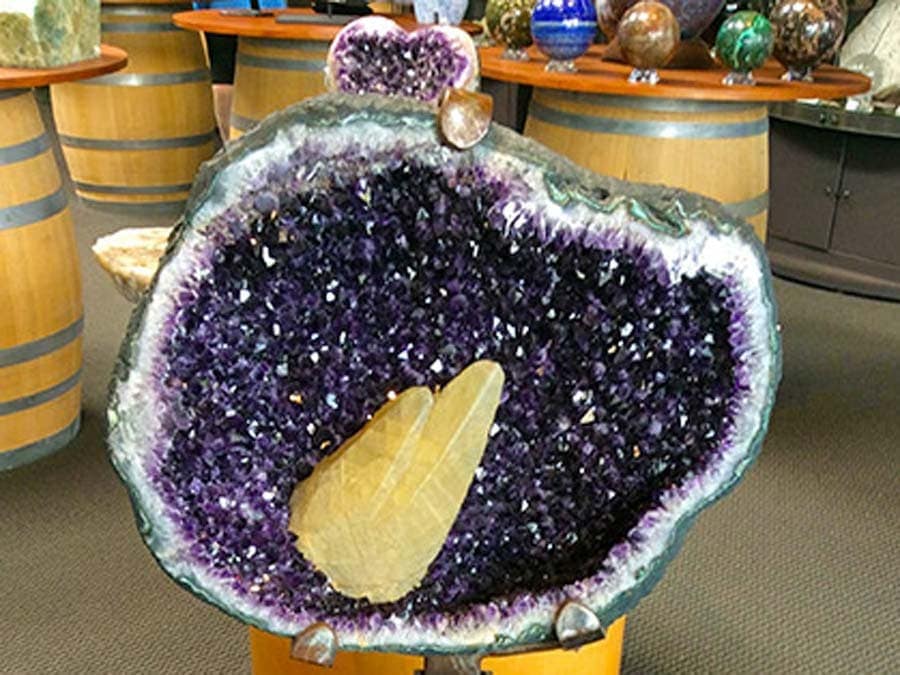 A huge purple geode on display