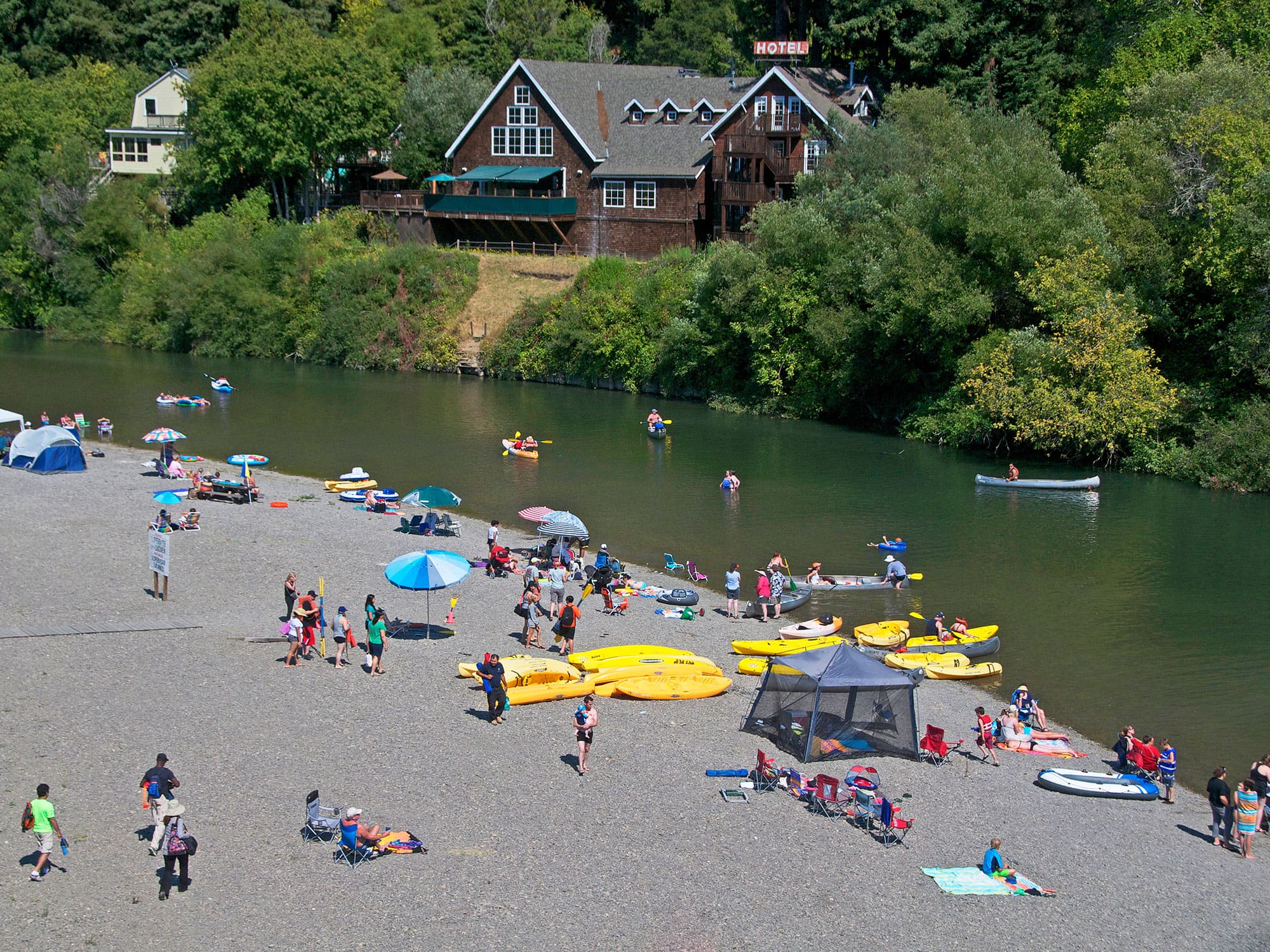 Kayakers and Crowd on Monte Rio Community Beach