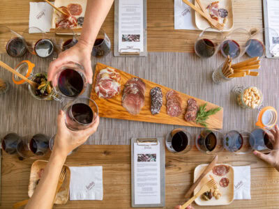 group of people doing a food and wine pairing at Jordan winery in healdsburg